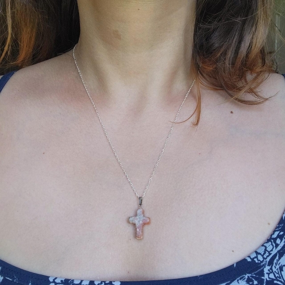 Vintage Dainty Stone Cross Necklace - Picture 2 of 6